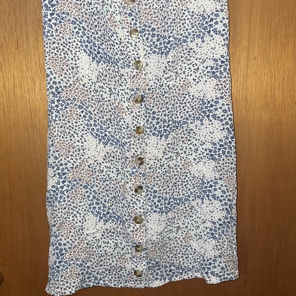 •TRUE CRAFT•IVORY BLUE/PINK/BROWN FLORAL BUTTON DOWN SLEEVELESS DRESS SIZE SMALL - Picture 8 of 9